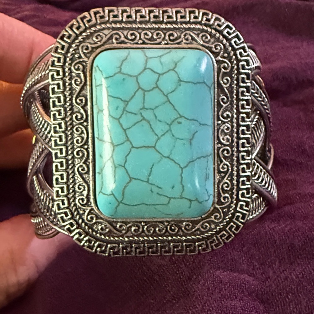 Silvertone Faux Turquoise Cuff Bracelet